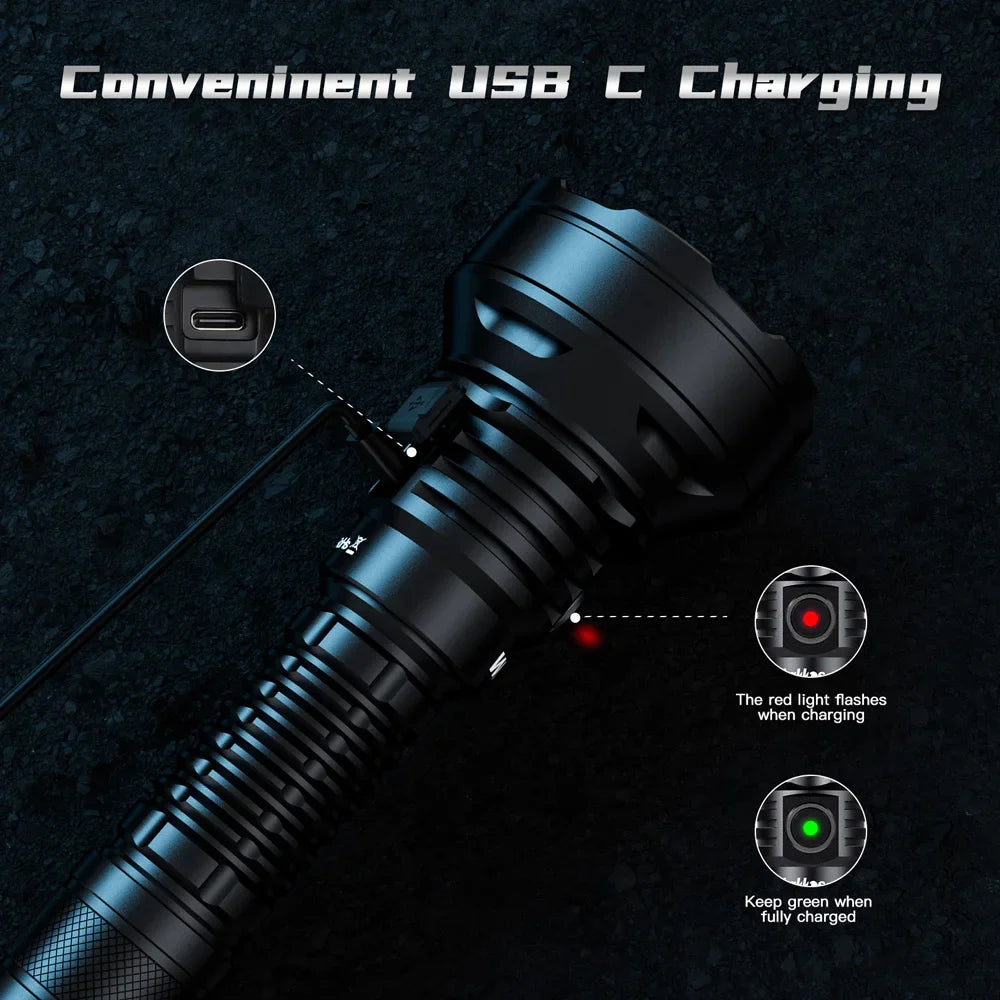 Lanterna Tática recarregável led USB-C 1000m